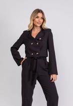 Casaco Cropped Alfaiataria Com Botão Preto Salvatore Casaco Cropped Alfaiataria Com Botão Preto Salvatore