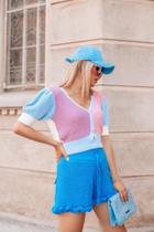 Casaco cropped bicolor lilas