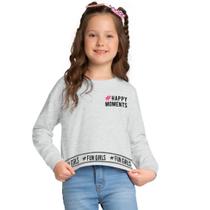 Casaco Cropped Infantil Feminino em Moletom Leve Mescla White - Kyly