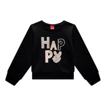 Casaco Cropped Menina em Moletom Peluciado na cor Preto - Kyly