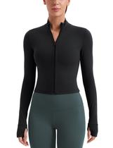 Casaco CRZ YOGA Butterluxe com Zíper Completo, Cropped e Aberturas para os Polegares, Tamanho S Casaco CRZ YOGA Butterluxe com Zíper Completo, Cropped e Aberturas para os Polegares, Tamanho S