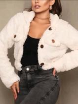 Casaco Curto Feminino Cropped Ted Fofinho Pelinho Botão Top