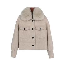 Casaco Curto Feminino De Pele Com Gola De Raposa Genuína, 10% Caxemira 90% Lã, Ajuste Solto Casual,