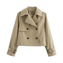 Casaco Curto Feminino Vintage Com Botões Duplos, Gola Reversível, Manga Longa, Jaqueta Casual Chic Casaco Curto Feminino Vintage Com Botões Duplos, Gola Reversível, Manga Longa, Jaqueta Casual Chic