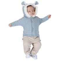 Casaco de Bebê Tricô Kids Com Capuz Azul Claro Casaco de Bebê Tricô Kids Com Capuz Azul Claro