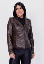 Casaco de Couro Spencer Marrom Café Casaco de Couro Spencer Marrom Café