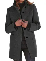 Casaco de ervilha CHARTOU para mulher, mistura de lã de inverno, gola alta Casaco de ervilha CHARTOU para mulher, mistura de lã de inverno, gola alta