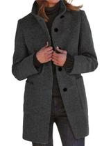 Casaco de ervilha CHARTOU para mulheres, mistura de lã de inverno, gola alta, preto Casaco de ervilha CHARTOU para mulheres, mistura de lã de inverno, gola alta, preto