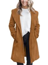 Casaco de ervilha Fazortev feminino de inverno, lapela grande, aberta, frontal, longa