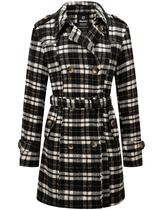 Casaco de ervilha feminino Wantdo Winter, meio-longo, preto, xadrez, GG