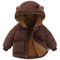 Casaco de inverno AIWUHE, jaqueta infantil, com capuz, lã, café 5-6Y