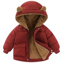 Casaco de inverno AIWUHE Toddler Down Jacket, com capuz, lã, 5-6Y, vermelho