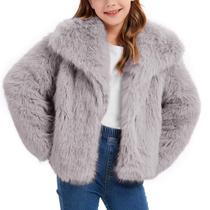 Casaco de inverno Flygo Girls Faux Fur Kids, fofo com bolsos