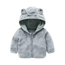 Casaco De Inverno Para Meninas Com Capuz Peludo E Quente, Zíper, Orelhas De Urso, Cor Sólida, 0-4