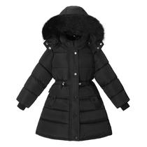 Casaco de inverno Podgina Girls Long Puffer, tamanho 8-10, com pele Casaco de inverno Podgina Girls Long Puffer, tamanho 8-10, com pele