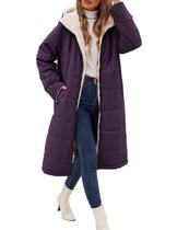 Casaco de inverno VXVGER feminino, de lã, longo, grande, roxo, L Casaco de inverno VXVGER feminino, de lã, longo, grande, roxo, L