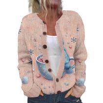 Casaco de lã de Natal Wzdszle Blue Cup Snowman feminino