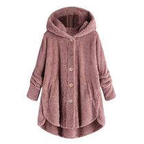 Casaco de lã feminino plus size Clearance, jaqueta de inverno rosa