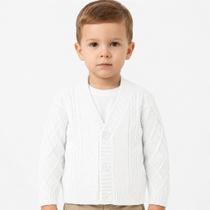Casaco de Losango Tricô Kids Trança Canelado Branco