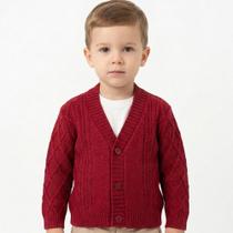 Casaco de Losango Tricô Kids Trança Canelado Vermelho Casaco de Losango Tricô Kids Trança Canelado Vermelho