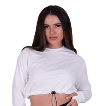 Casaco de Moletom Feminino Blusa de Inverno Manga Longa Moletinho com Regulagem Louise