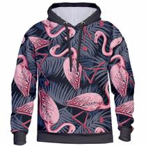 Casaco de Moletom Masculino Feminino Estampa 3D Flamingos com Capuz Macio e Confortável