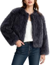 Casaco de pele sintética Flygo Fluffy Open Front Cropped Jaqueta feminina