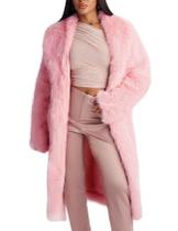 Casaco de pele sintética Flygo Winter Fluffy Open Front feminino rosa XL