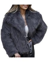 Casaco de pele sintética Shiyifa, jaqueta fofa para mulheres, cinza, tamanho L