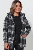 Casaco de Pelo Forrado com Botões e Bolsos