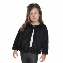 Casaco de Pelo Infantil Menina Preto Venezia Botão Coração Have Fun Tamanho da Roupa:10 anos