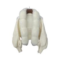 Casaco De Tricô Feminino De Inverno Com Pele De Raposa Real, Jaqueta Casual Curta E Quente, Moda