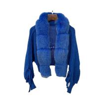 Casaco De Tricô Feminino De Inverno Com Pele De Raposa Real, Jaqueta Casual Curta E Quente, Moda