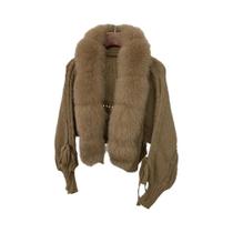 Casaco De Tricô Feminino De Inverno Com Pele De Raposa Real, Jaqueta Casual Curta E Quente, Moda
