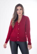 Casaco de tricot liso vermelho feminino m - ROSA MINEIRA TRICOT