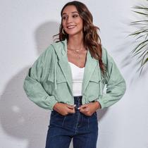 Casaco de Veludo Cotelê com Capuz para Mulheres - Verde