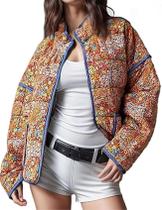 Casaco Eisctnd Cropped Puffer acolchoado, cardigã feminino, laranja