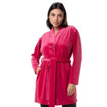 Casaco em Plush com abertura de Botões - Pink - G