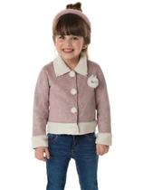 Casaco Em Suede Com Forro Em Pêlo Rosa Envelhecido - Pic Nic Casaco Em Suede Com Forro Em Pêlo Rosa Envelhecido - Pic Nic