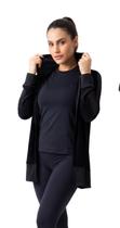 Casaco Feminino Aberto Fitness Sallada Mista Preto com Capuz