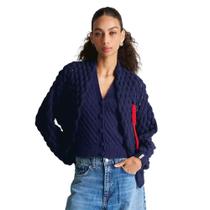 Casaco Feminino Biamar Curto em Ponto Colmeia Azul Escuro Casaco Feminino Biamar Curto em Ponto Colmeia Azul Escuro