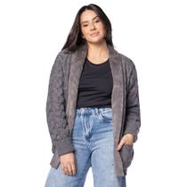 Casaco Feminino Biamar Tricot Pele Fake Cinza Casaco Feminino Biamar Tricot Pele Fake Cinza