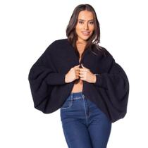 Casaco Feminino Biamar Tricot Pluma Manga Ampla Preto Casaco Feminino Biamar Tricot Pluma Manga Ampla Preto