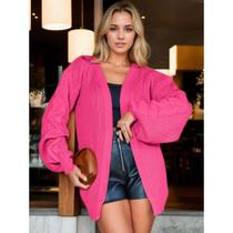 Casaco Feminino Cardigan Tricot Manga Longa Bufante Kimono Trança Confortável
