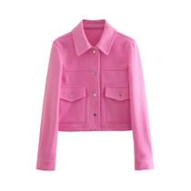 Casaco Feminino Casual com Manga Comprida, Bolsos e Gola Única