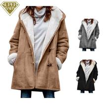 Casaco Feminino Casual Longo com Capuz - Cor Caqui - Tamanho P