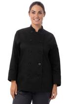 Casaco feminino Chef Works Le Mans Chef preto pequeno Casaco feminino Chef Works Le Mans Chef preto pequeno