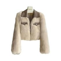 Casaco Feminino Coreano Chique De Inverno E Outono Com Gola Polo E Pelo Sintético De Raposa, Jaqueta Casaco Feminino Coreano Chique De Inverno E Outono Com Gola Polo E Pelo Sintético De Raposa, Jaqueta