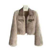 Casaco Feminino Coreano Chique De Inverno E Outono Com Gola Polo E Pelo Sintético De Raposa, Jaqueta Casaco Feminino Coreano Chique De Inverno E Outono Com Gola Polo E Pelo Sintético De Raposa, Jaqueta