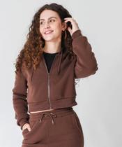 Casaco Feminino Cropped Moletom Flanelado Marisa Marrom